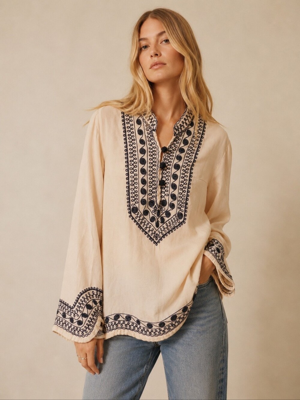 ❤️ LUCKY BRAND VINTAGE EMBROIDERED TUNIC TOP, XS